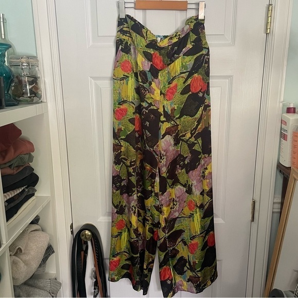 Anthropologie Leifnotes Blurred Dahlia Floral Wide Leg Pants 12 - Picture 2 of 8